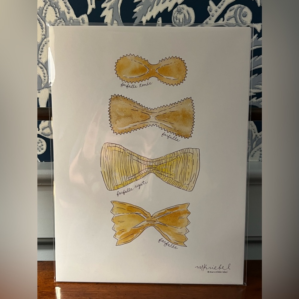 Farfalle Pasta Watercolor Art Print (9x12)